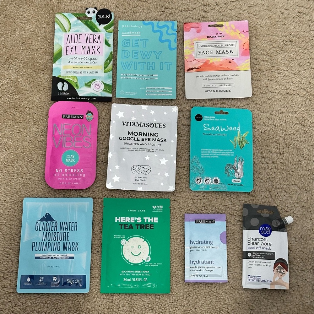 Assorted Face & Eye Mask Lot -‎ Includes 10 New & Unopened Masks
